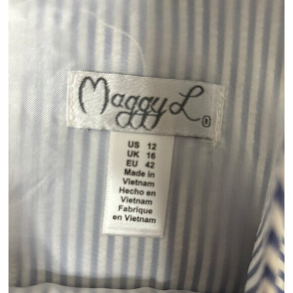 MAGGY LONDON MAGGY L BLUE/WHITE STRIPE SEERSUCKER SLEEVELESS SUNDRESS SZ 12 - Picture 4 of 4